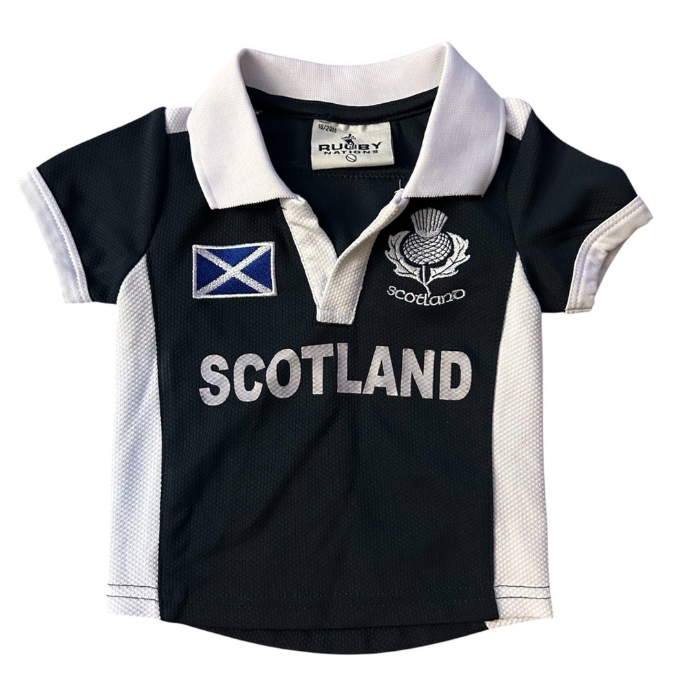 Kids Scotland Polo Shirt - Black and White